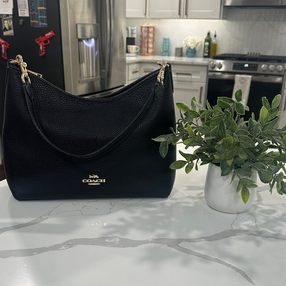 Coach Black Leather Laurel Shoulder Bag ( Medium Size)